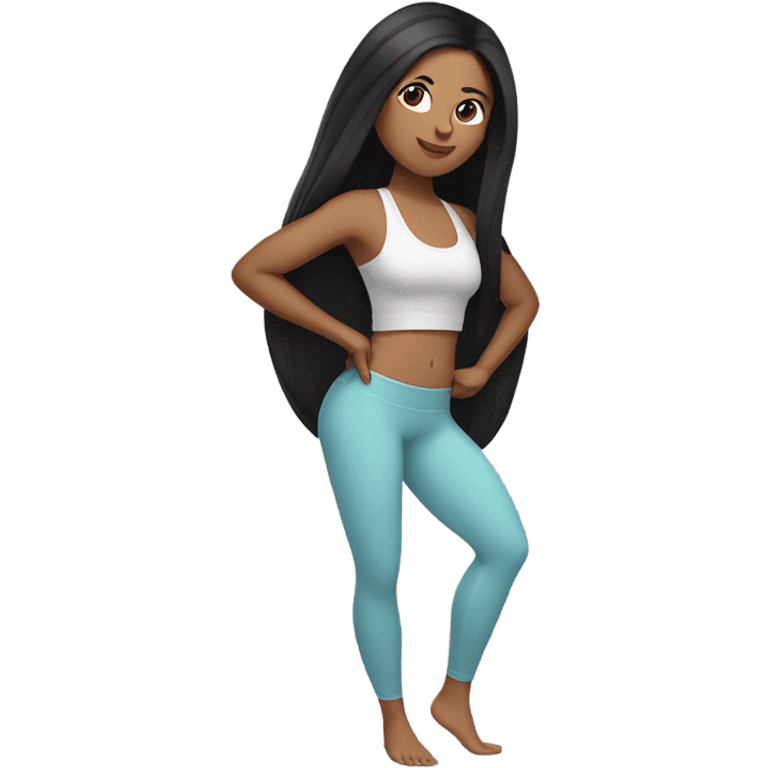 latin woman with straight long black hair wearing a yoga outfit  emoji