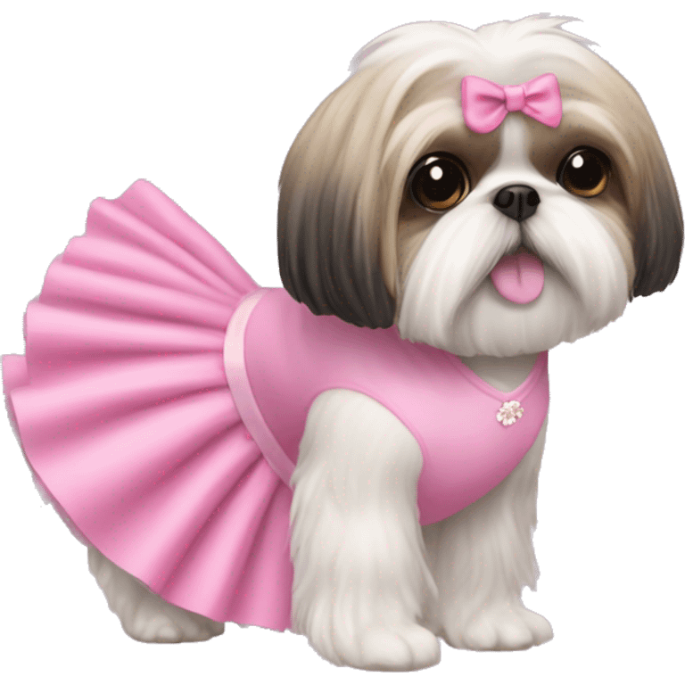 Shih Tzu wearing a pink dress with a tutu emoji