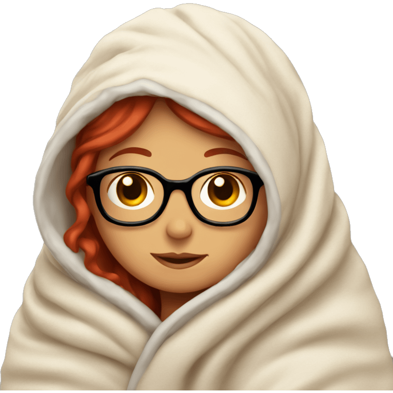 cozy girl wrapped in a blanket with glasses and red hair emoji