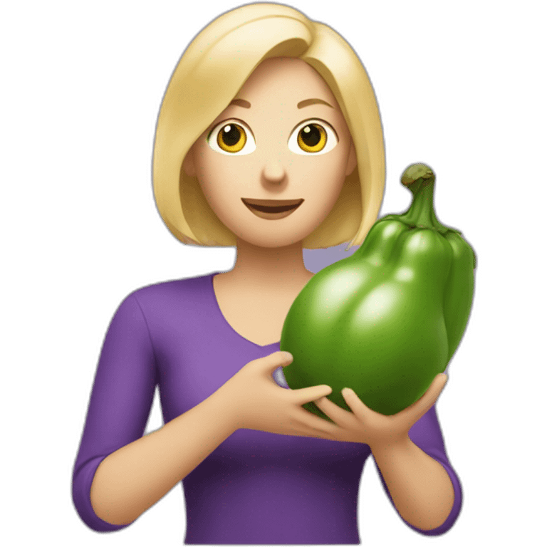 blonde woman holding a brinjal in her hands emoji