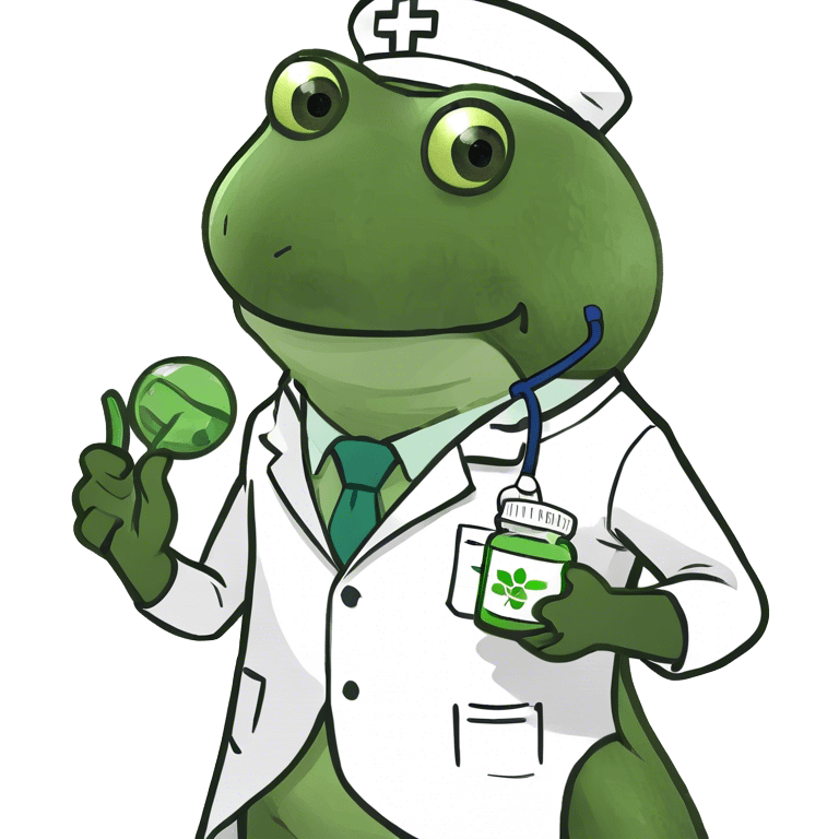 bufo the doctor, holding a green medicine, full doctor outfit emoji