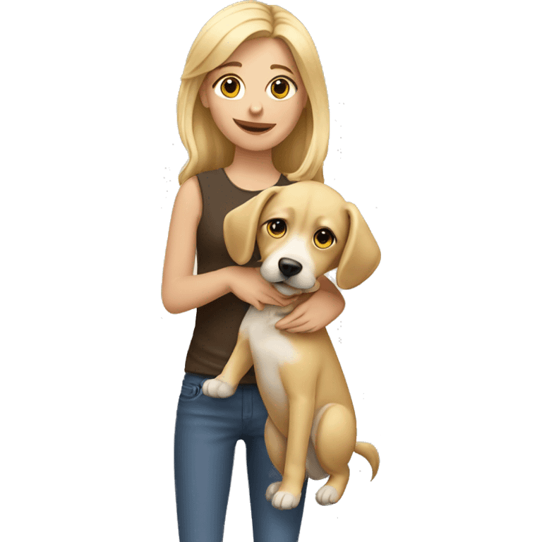 girl with blond hair holding a dog emoji