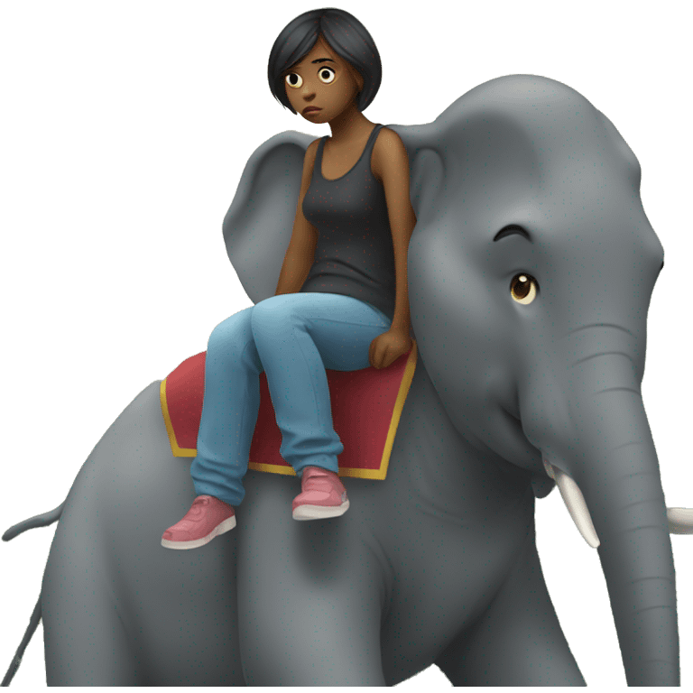 sad girl ride elephant emoji