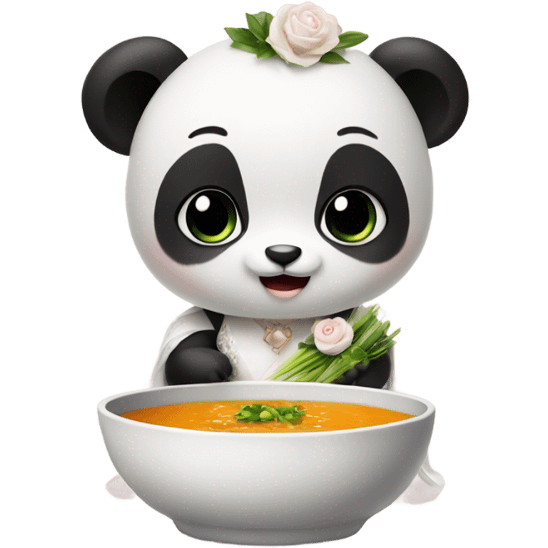 Baby panda bride marrying bowl of soup emoji