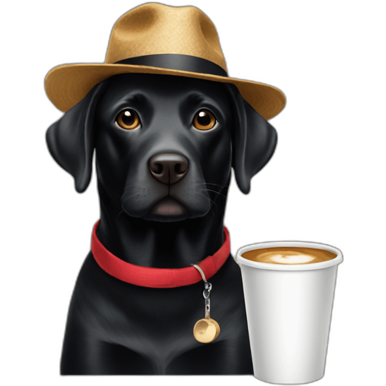 Black  labrador with hat and coffee and glasses emoji