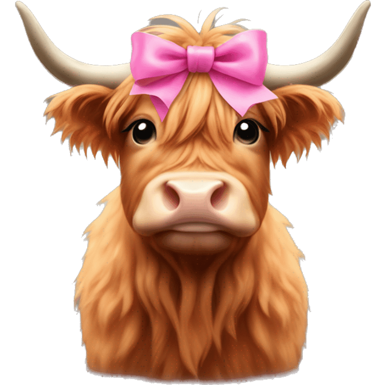 cute highland cow with pink bow on head emoji