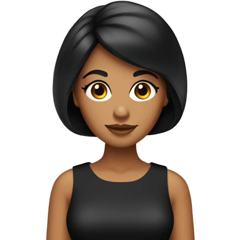 Tanned woman with short black hair wearing 60s style dress and hair emoji