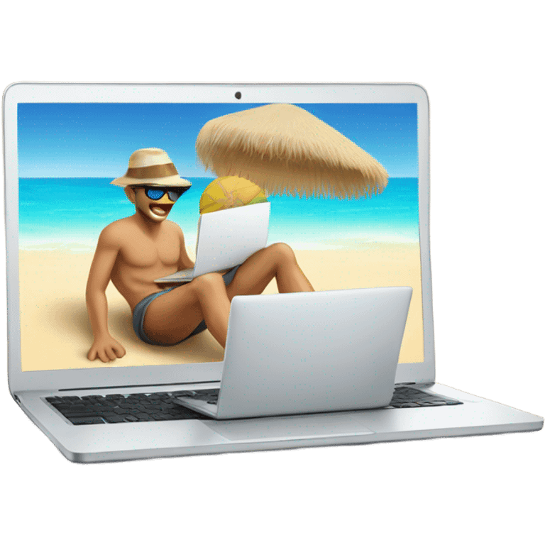 holiday beach man with laptop emoji