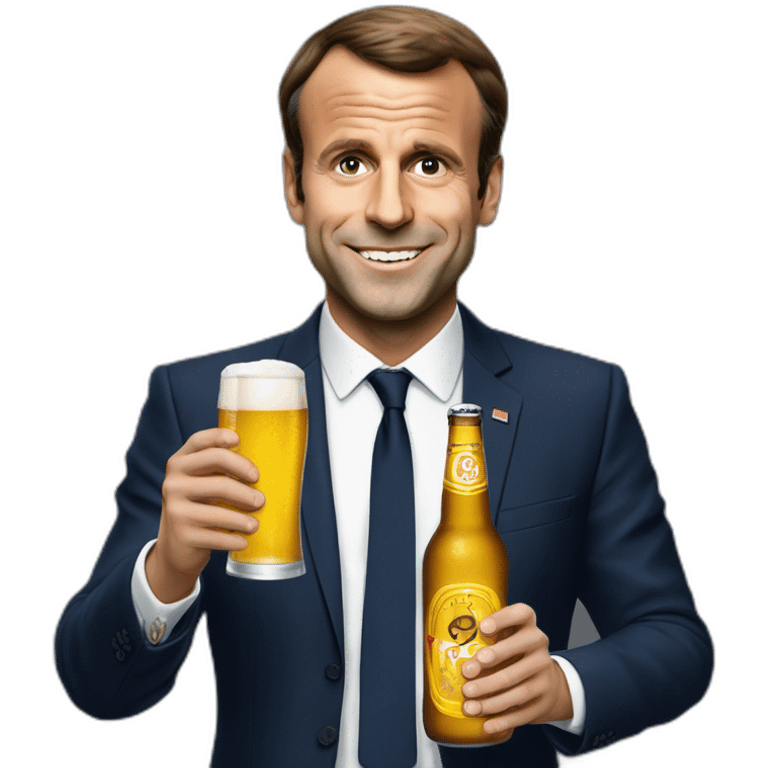 Emanuel Macron avec une bière emoji