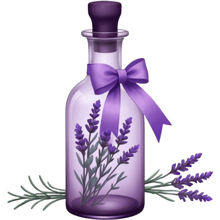 A vintage glass bottle, filled with delicate lavender stems in varying shades of soft lilac and deep aubergine, is adorned with a hand-dyed violet ribbon tied into a gentle bow. The light filters through the dusty glass, casting shadows of lavender sprigs onto the lace-covered surface, as if capturing a fleeting moment of serenity.






 emoji