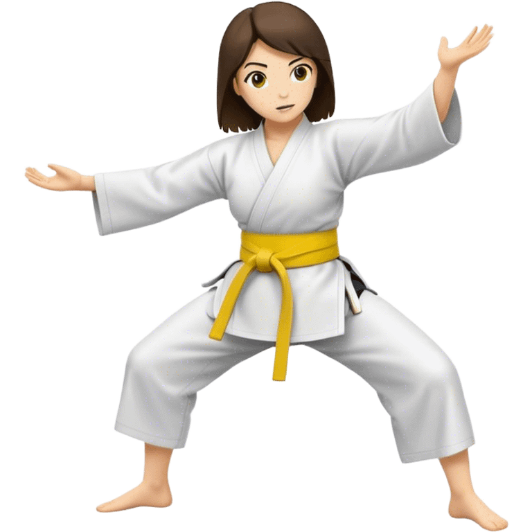 Brunette Woman doing aikido, wearing yellow belt emoji