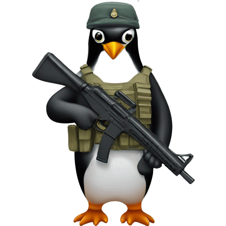 Soldier penguin with gun emoji