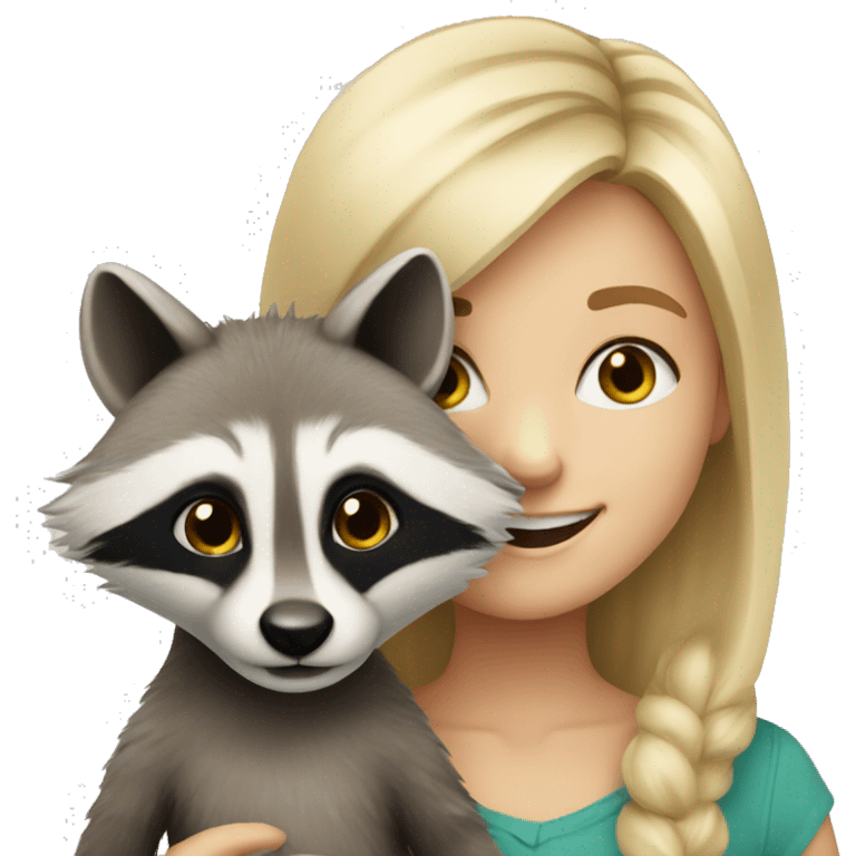 Blonde girl with smiling racoon emoji