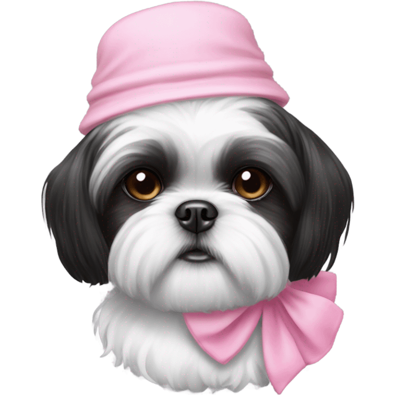 black and white shih tzu wearing a pink bonnet  emoji