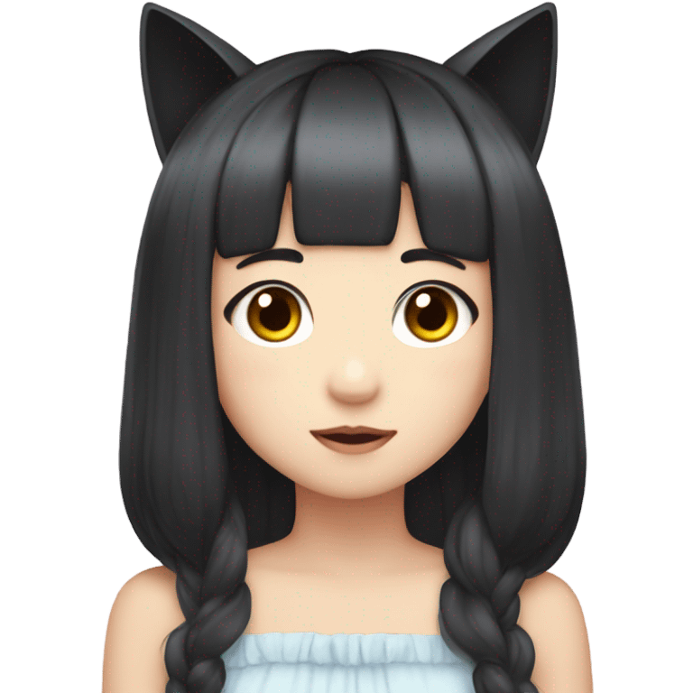 wonyoung ive, girl with bangs and black hair with cat ears, fair skin, korea south.  emoji