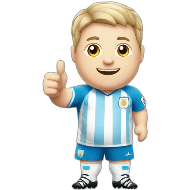 Short hair, obese white man play soccer. argentina uniform. Thumbs up  emoji