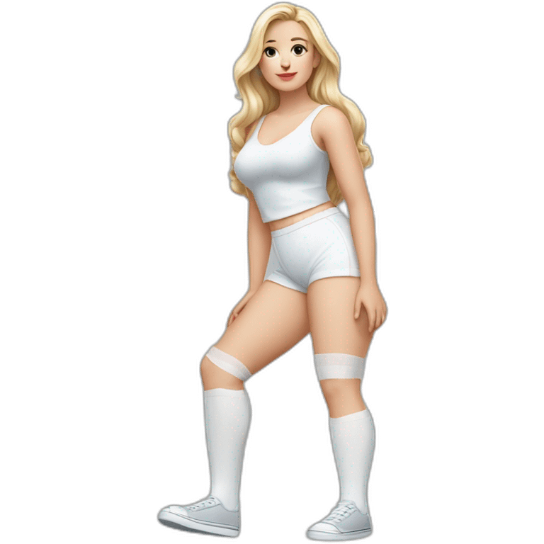 hyperrealistic-full-body-caucasian-curvy-beauty-sitting on the ground-small white-skirt-white knickers white socks emoji