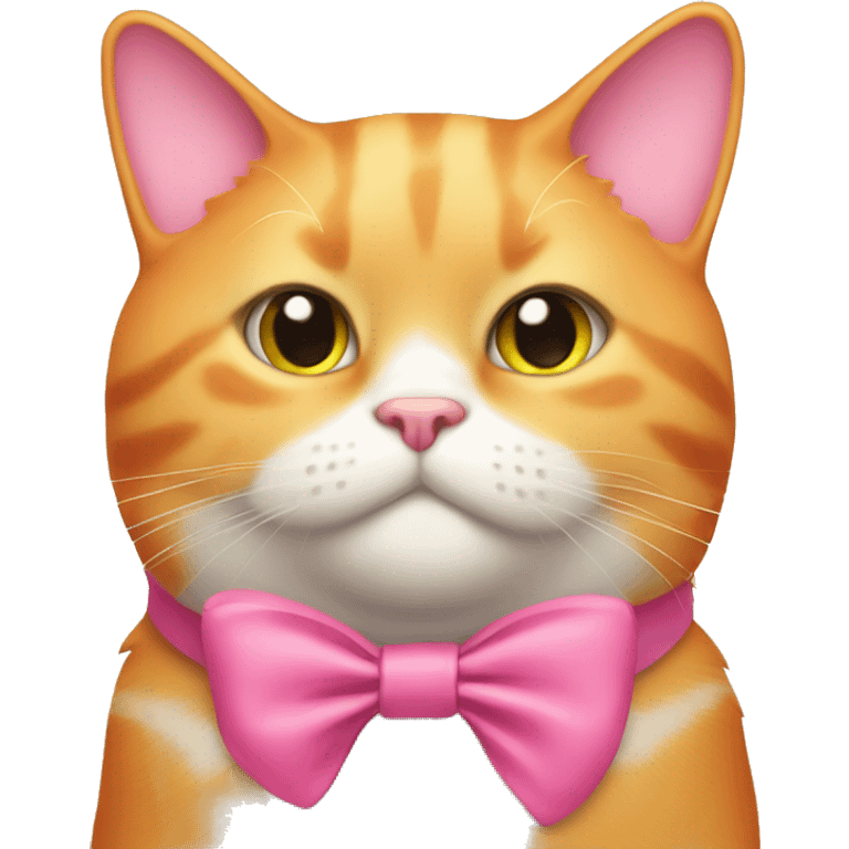 orange fat cat wearing a pink bow emoji