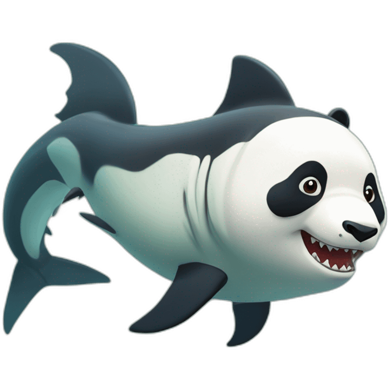 Un panda portant une tortue portant un poisson portant un requin portant un megaldon et portant une humaine emoji