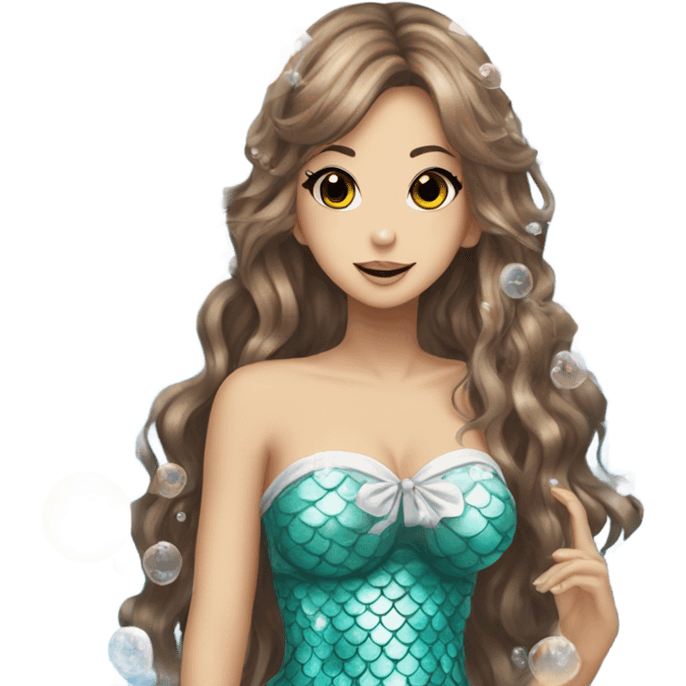 mermaid hime gyaru girl, brown hair, bubbles emoji