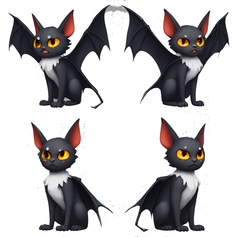 Anthro Black Cool Edgy Punk-Gothic Horned Bat-winged Litten-Bat-cat-Fakemon full body emoji