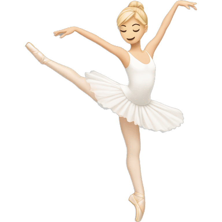 A white ballerina with blonde hair on point doing an arabesque  emoji