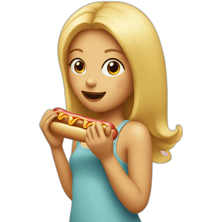 Blond girl eating hot dog emoji