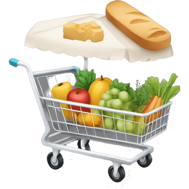 Grocery cart with fruit, vegetables, bread and milk emoji