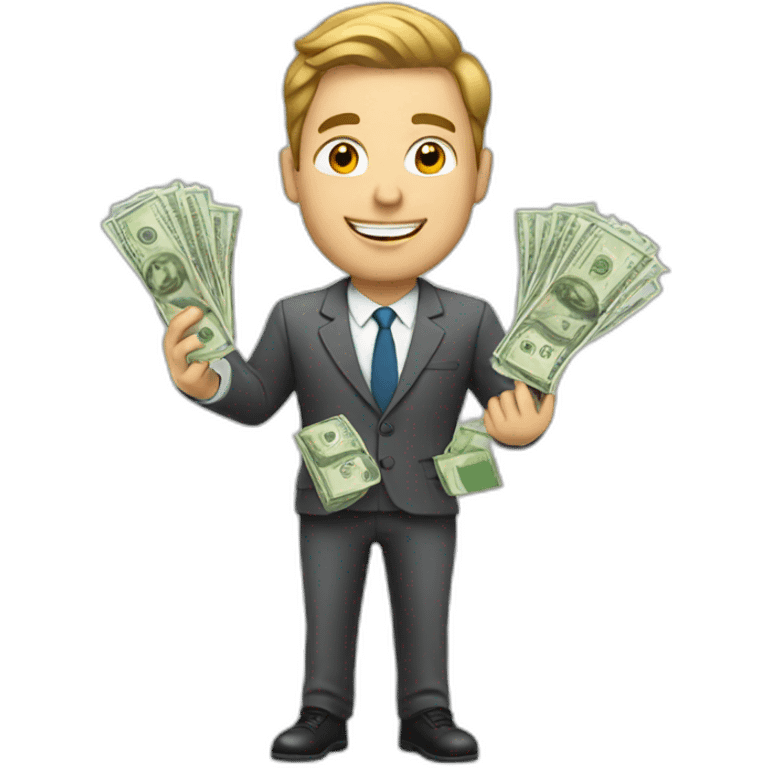 white business man holding money emoji