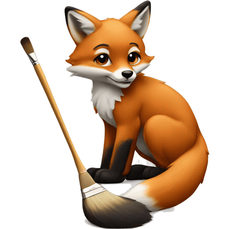 The fox cub paints with a brush emoji