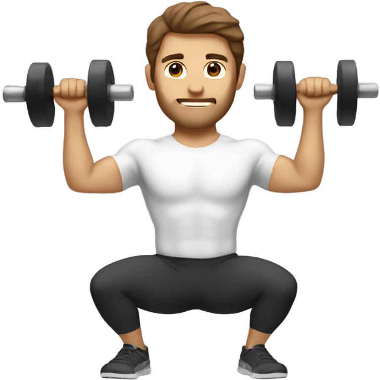 White man brown hair doing squats with weights emoji