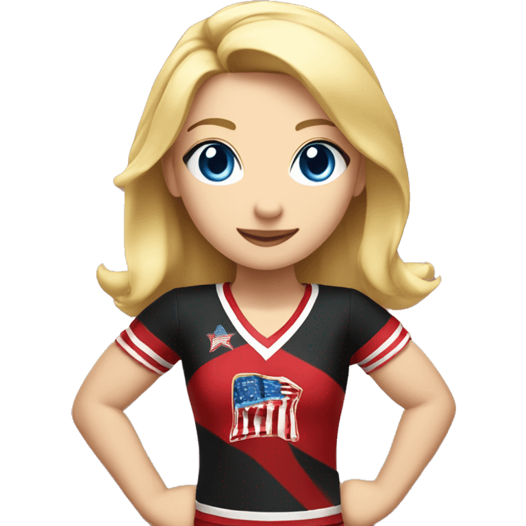 girl wearing red and black uniform American with blonde hair and blue eyes doing cheerleading  emoji