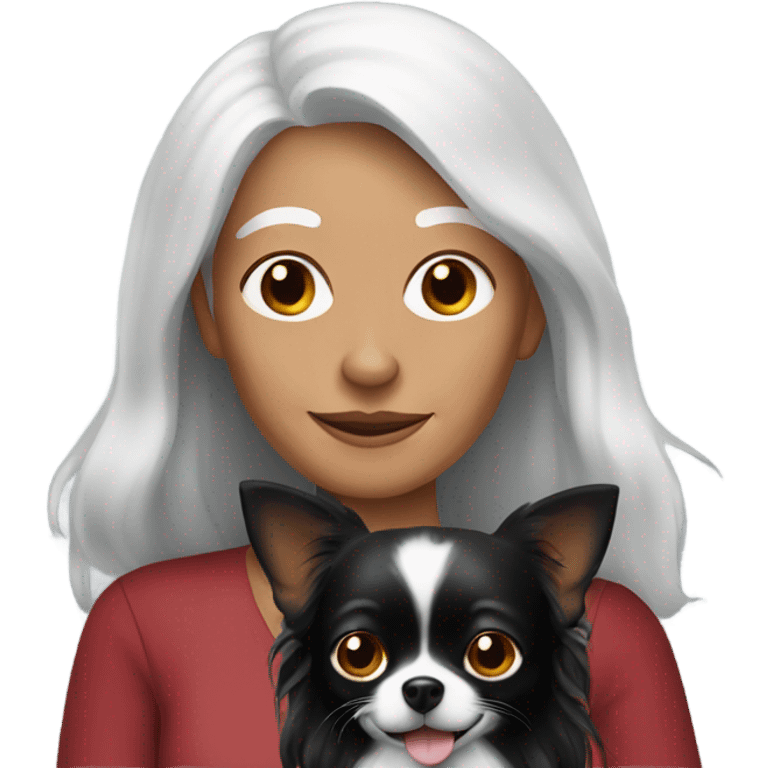 Red long haired older woman holding all black Chihuahua  emoji