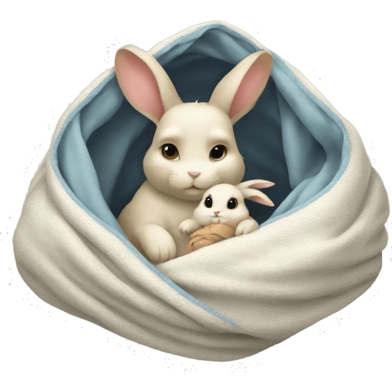 Rabbit with baby rabbit cozy in blanket emoji