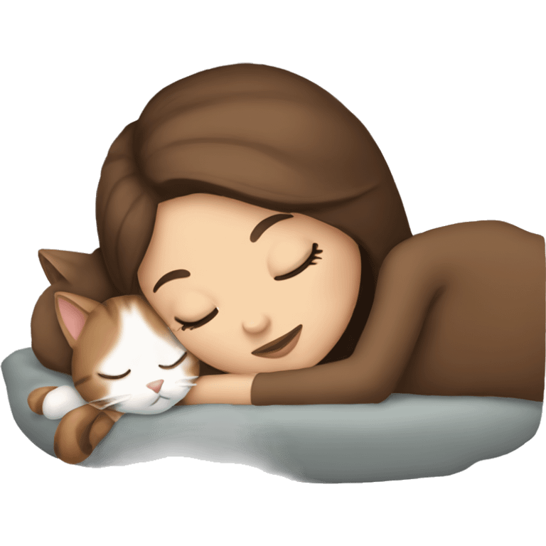 White girl brown hair sleeping with brown kitty emoji