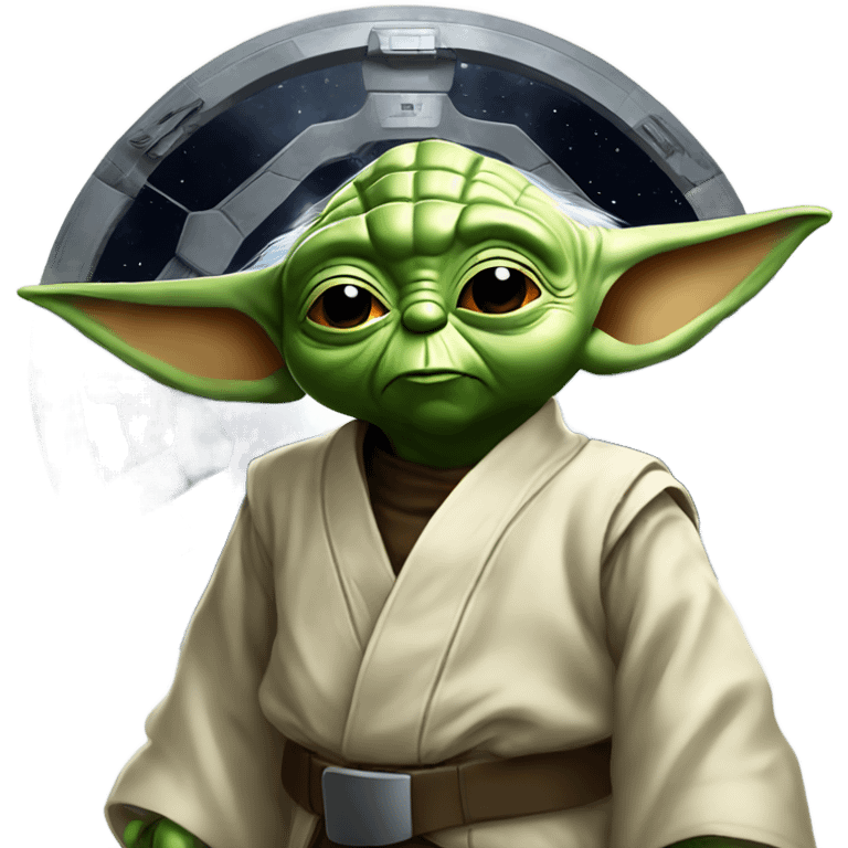 Yoda standing on top of tie fighter in space emoji