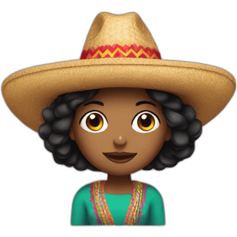 Black hair woman with mexican hat emoji