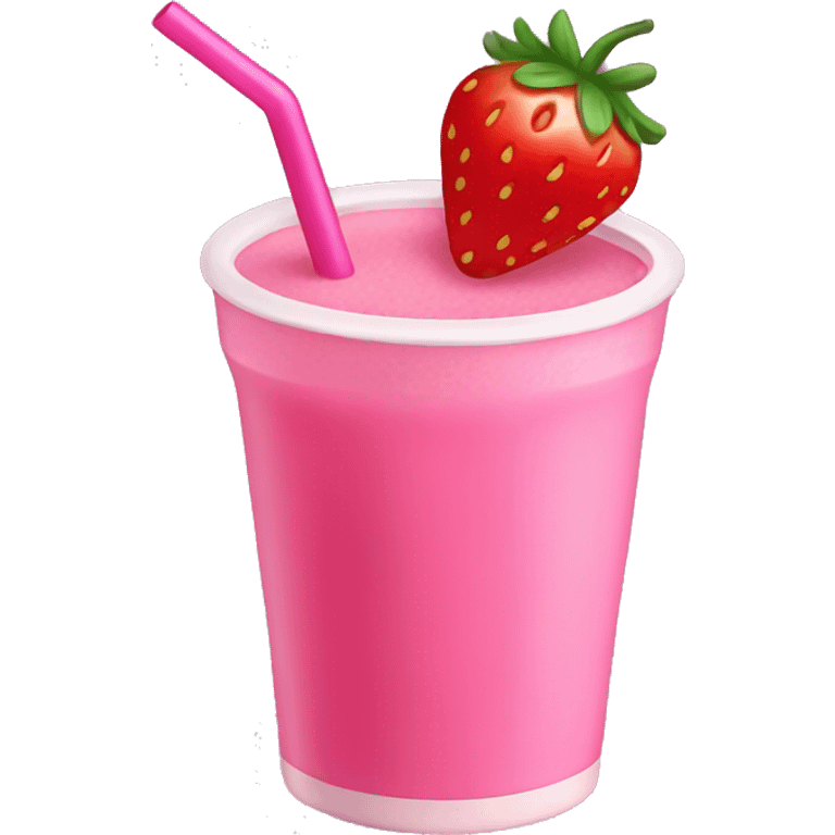 Pink drink with straw and strawberry on rim emoji