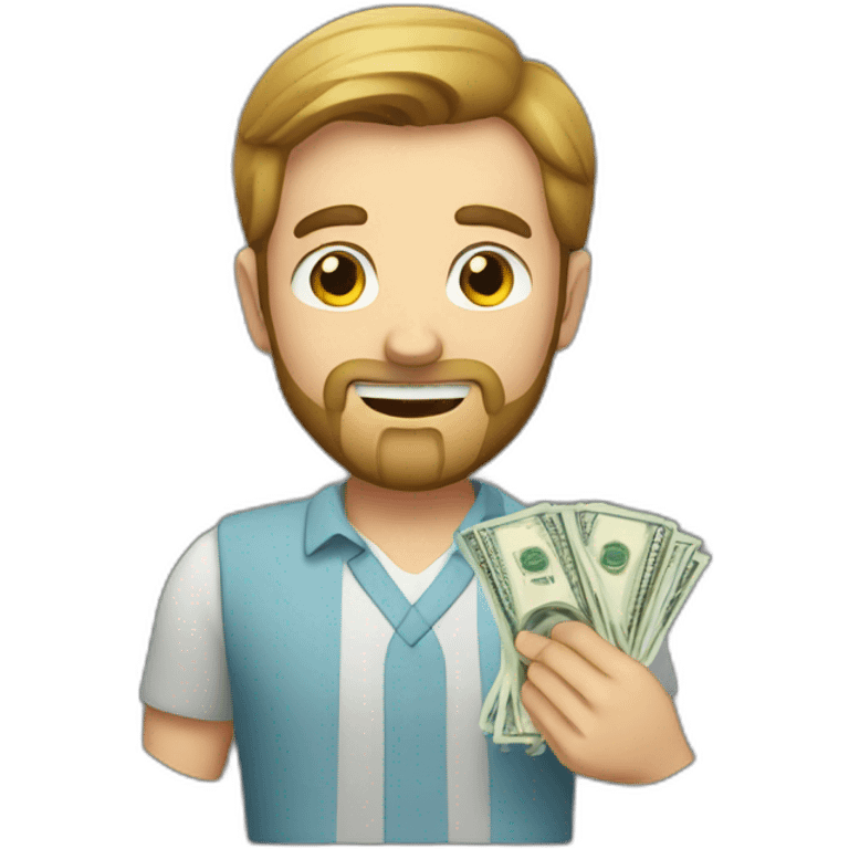 caucasian male with small beard and holding money emoji