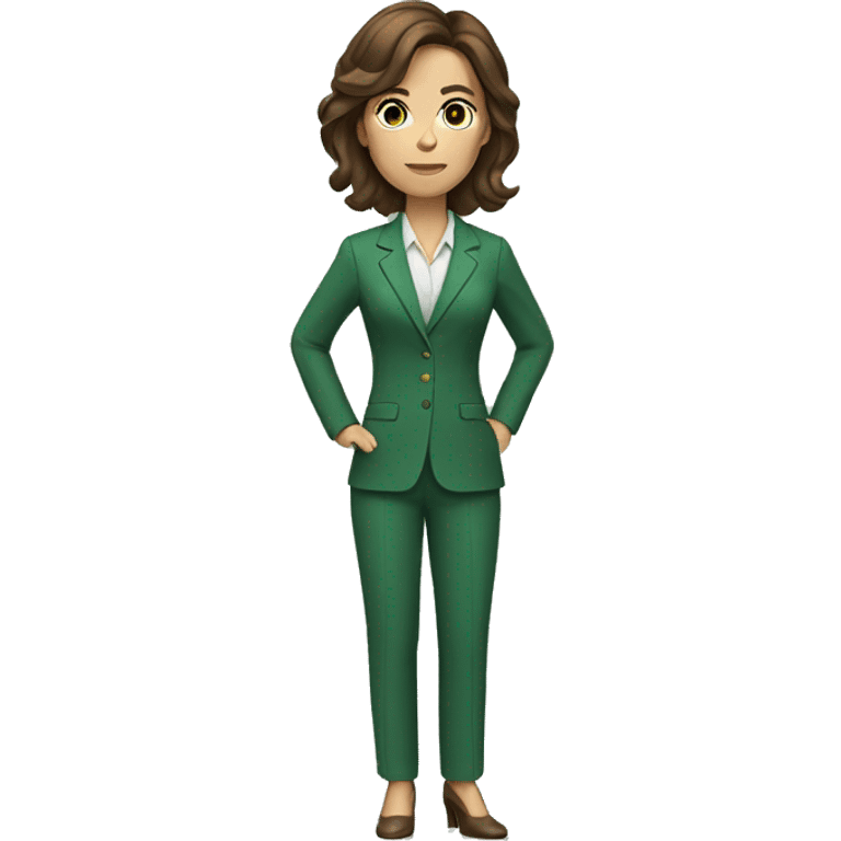 Woman with brown hair in green suit standing emoji