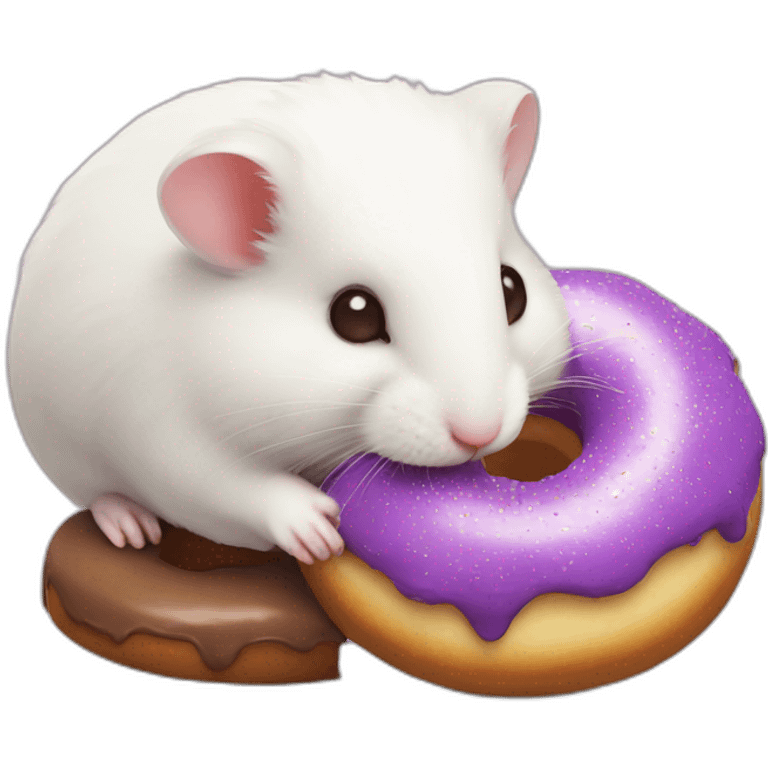 White hamster eat choco purple donut emoji