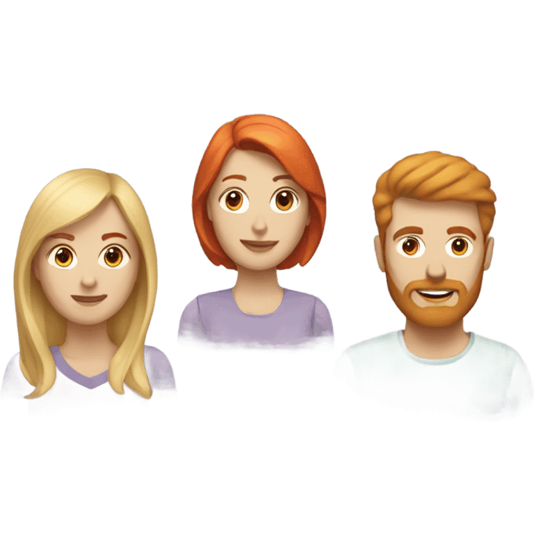 A Blonde woman, a red hair woman, and a man with a short beard emoji