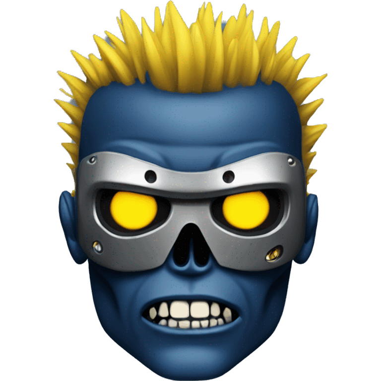 Terminator robot head with dark blue skin and yellow Mohawk  emoji