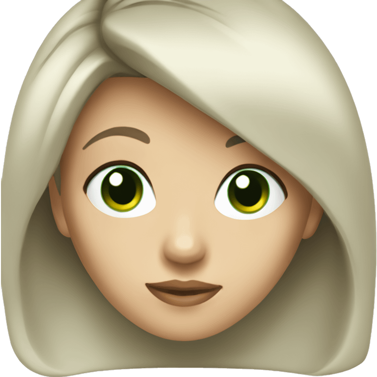 young caucasian woman head with dark short hair an green eyes emoji