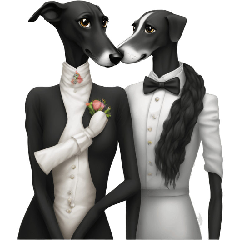 A family Two aristocrat dog black and white galgo kiss with women  emoji