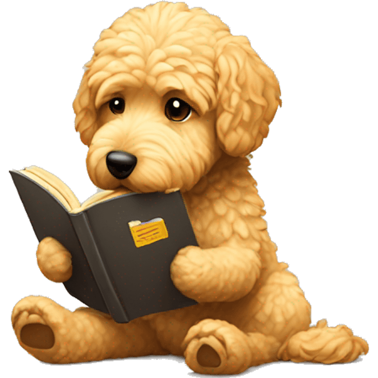 Mini Golden doodle reading emoji