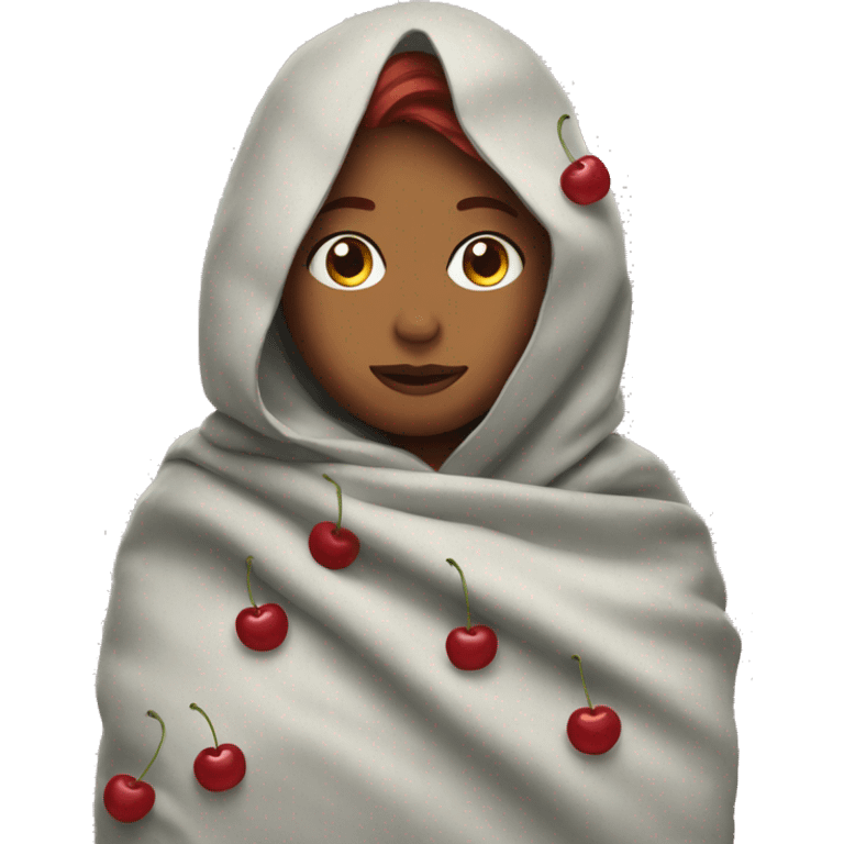 Woman with cherry hair in a blanket emoji