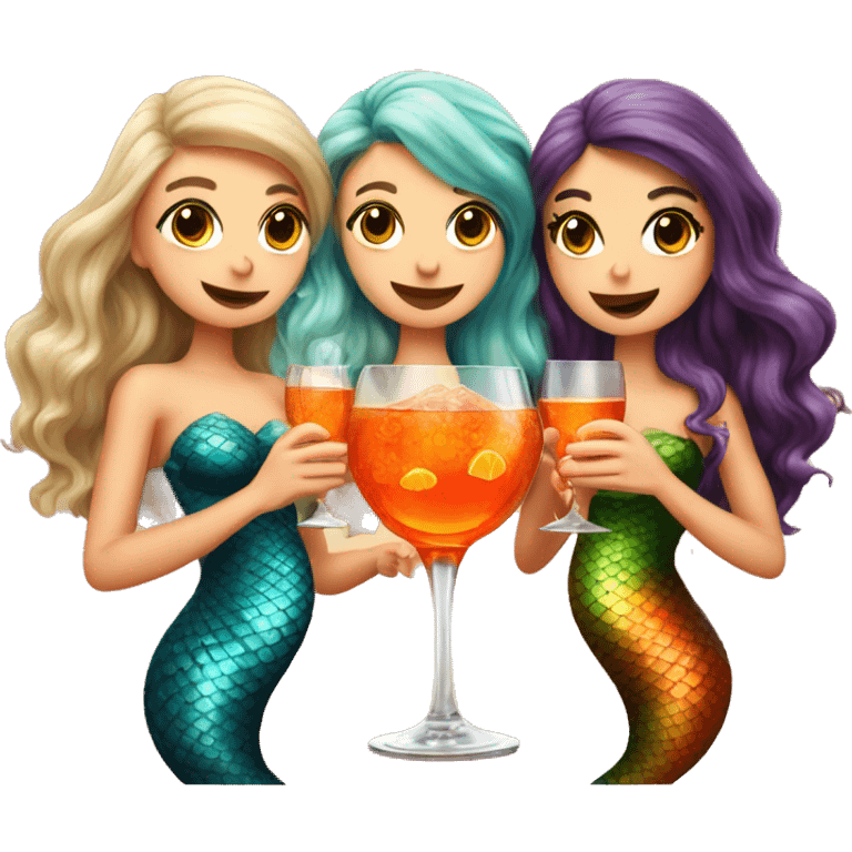 Three beautiful mermaids drinking aperol emoji