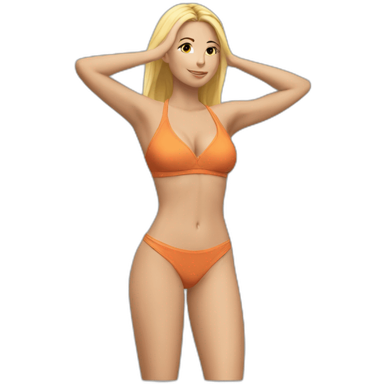 fit Caucasian woman bikini (hands-in-hair pose) (full body) emoji