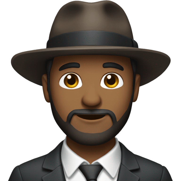 a handsome man with a brown beard and fedora wearing a suit emoji